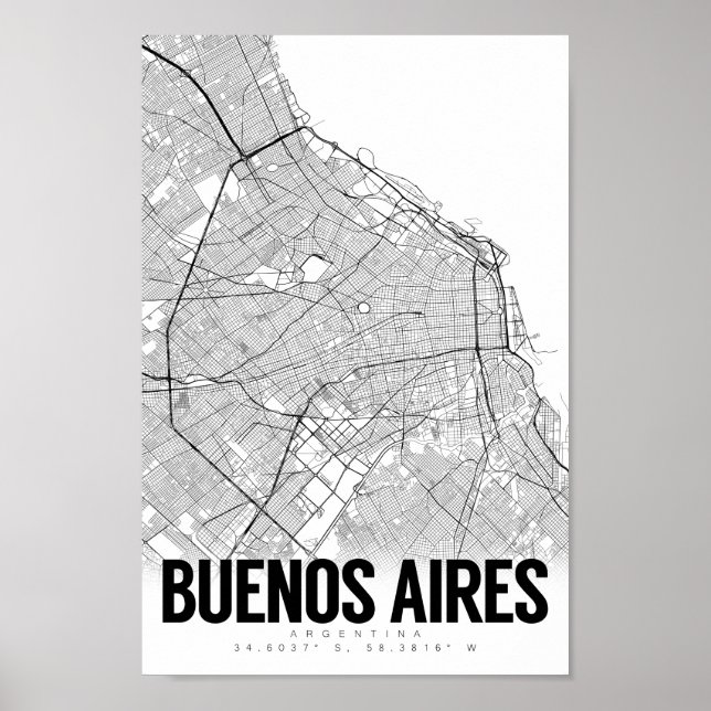 Póster Mapa Minimalista de Argentina en Buenos Aires (Frente)