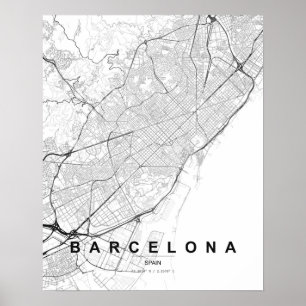 Póster Mapa minimalista de Barcelona (negro y blanco)