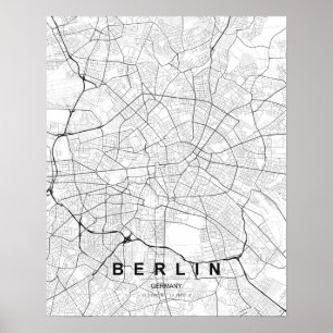 Póster Mapa minimalista de Berlín (negro y blanco)