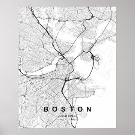 Póster Mapa minimalista de Boston (negro y blanco)