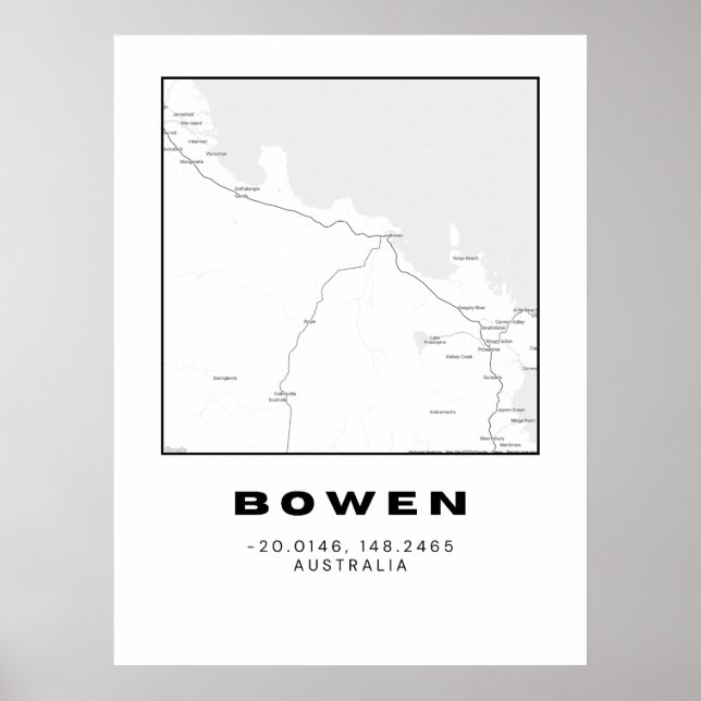 Póster Mapa minimalista de Bowen con coordenadas (Frente)