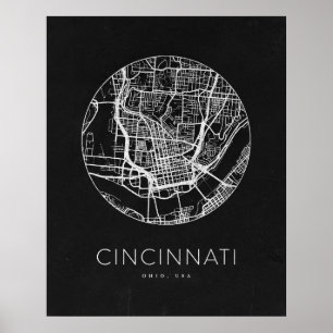 Póster Mapa minimalista de Cincinnati