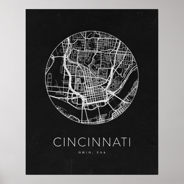 Póster Mapa minimalista de Cincinnati (Frente)