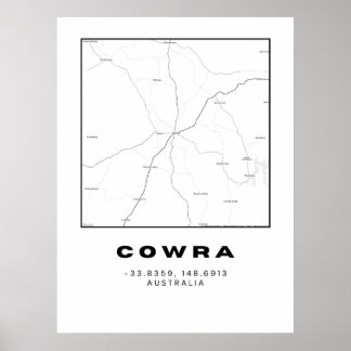 Póster Mapa minimalista de Cowra con coordenadas