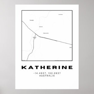 Póster Mapa minimalista de Katherine con coordenadas Ne