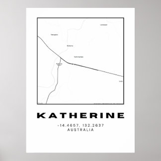 Póster Mapa minimalista de Katherine con coordenadas | Ne