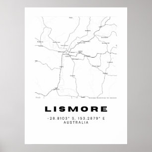 Póster Mapa minimalista de Lismore con coordenadas