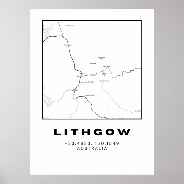 Póster Mapa minimalista de Lithgow con coordenadas (Frente)