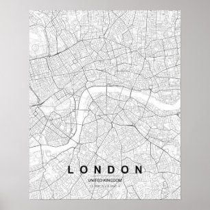 Póster Mapa minimalista de Londres (negro y blanco)