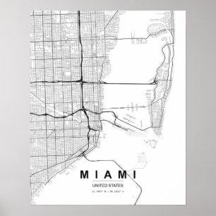 Póster Mapa minimalista de Miami (negro y blanco)