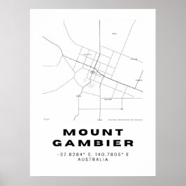 Póster Mapa minimalista de Monte Gambier con coordenadas