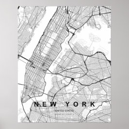 Póster Mapa minimalista de Nueva York (negro y blanco)