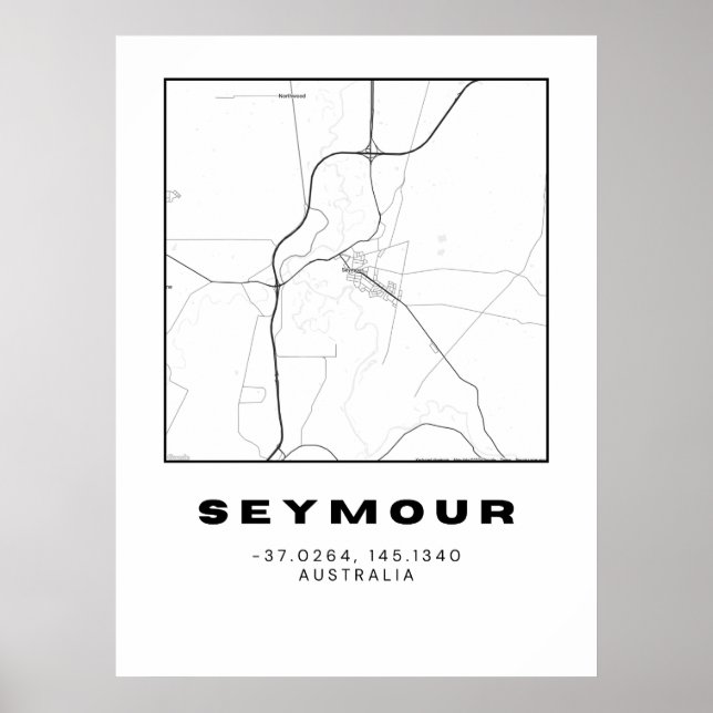 Póster Mapa minimalista de Seymour con coordenadas | (Frente)
