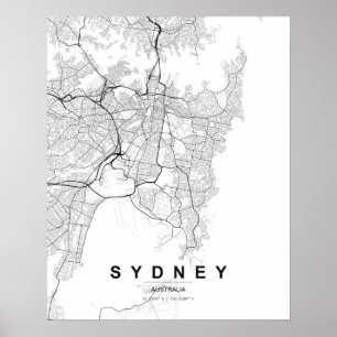 Póster Mapa minimalista de Sydney (negro y blanco)