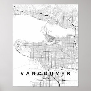 Póster Mapa minimalista de Vancouver (Blanco y Negro)