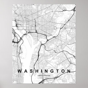 Póster Mapa minimalista de Washington DC (negro y blanco)