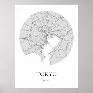 Póster Mapa Minimalista simple de Tokio