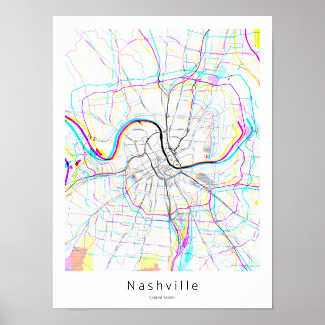 Póster Mapa mínimo simple de Nashville Tennessee Resumen (Frente)