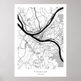 Póster Mapa Mínimo Simple Moderno de Pittsburgh Pennsylva