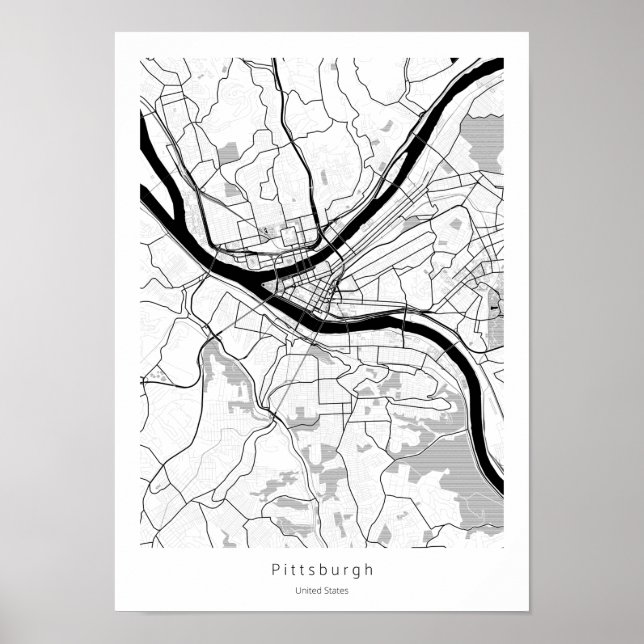 Póster Mapa Mínimo Simple Moderno de Pittsburgh Pennsylva (Frente)