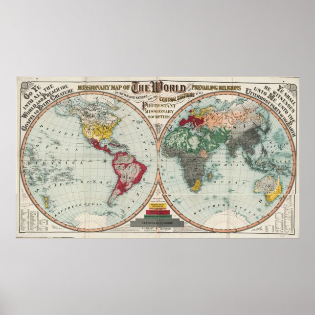 Póster Mapa misionero del mundo 1902 (Frente)