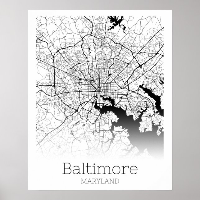 Póster Mapa moderno de la ciudad de Baltimore (Frente)