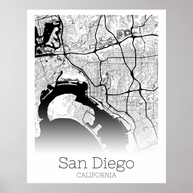 Póster Mapa moderno de la ciudad de San Diego (Frente)