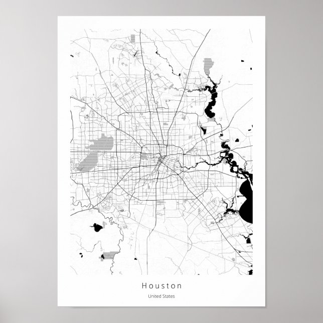 Póster Mapa moderno de la ciudad mínima de Houston Texas (Frente)