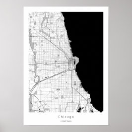 Póster Mapa moderno de línea blanca y negra en Chicago