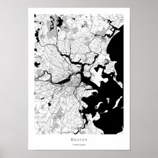 Póster Mapa moderno mínimo de Ciudad Blanca en Boston Mas