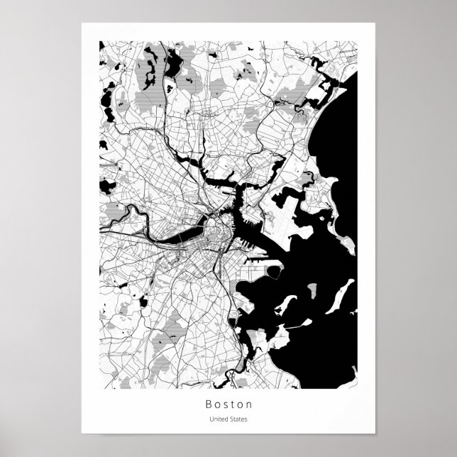 Póster Mapa moderno mínimo de Ciudad Blanca en Boston Mas (Frente)