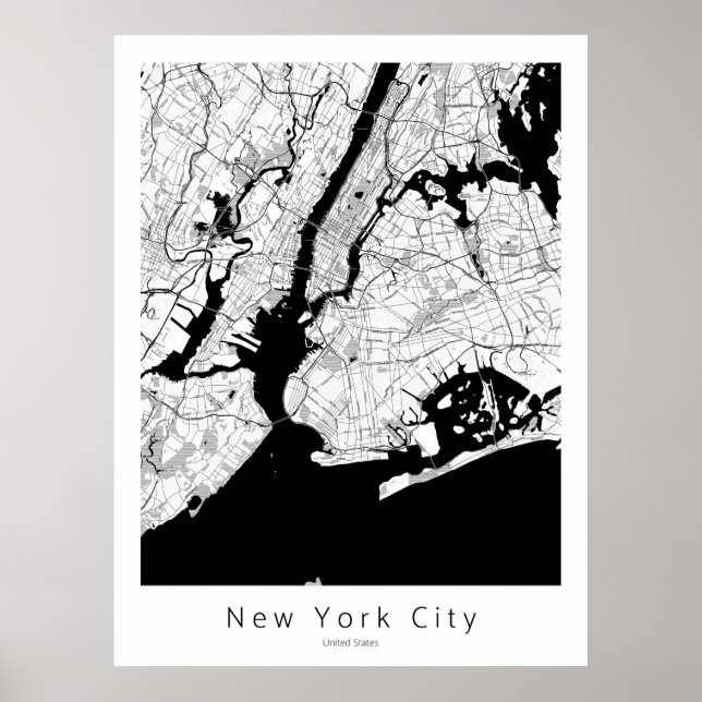 Póster Mapa moderno mínimo de la ciudad de Nueva York (Frente)