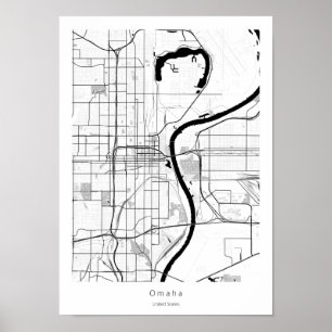 Póster Mapa moderno mínimo de la ciudad de Omaha Nebraska