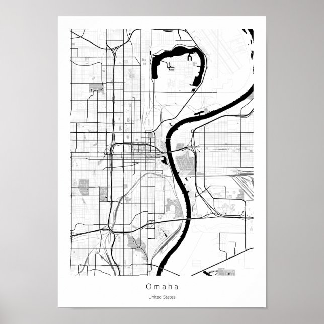 Póster Mapa moderno mínimo de la ciudad de Omaha Nebraska (Frente)