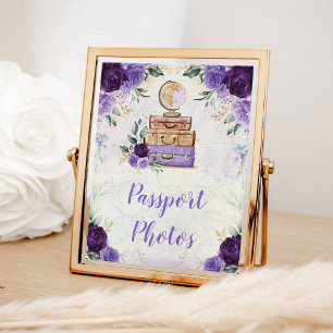 Póster Mapa morado de cosecha Viaje Pasaporte Fotos Rótul
