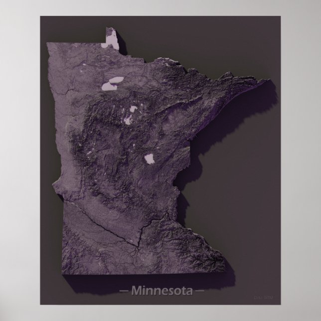 Póster Mapa morado de socorro de Minnesota (Frente)