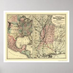 Póster Mapa móvil y del noroeste 1871 del ferrocarril