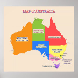 Póster Mapa multicolor de Australia