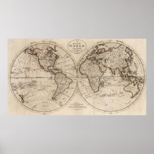 Póster Mapa Mundial Antiguo de Moda (1795)