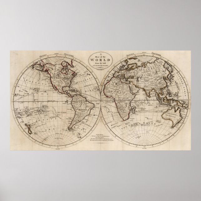 Póster Mapa Mundial Antiguo de Moda (1795) (Frente)