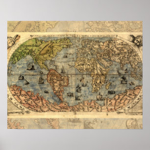 Póster Mapa Mundial Atlas Histórico Vintage