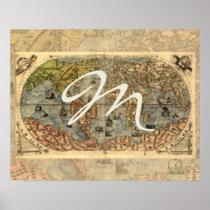 Póster Mapa Mundial Atlas Histórico Vintage