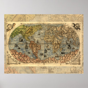 Póster Mapa Mundial Atlas Histórico Vintage