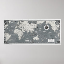 Póster Mapa Mundial Blanco Y Negro Mapa de la guerra tota