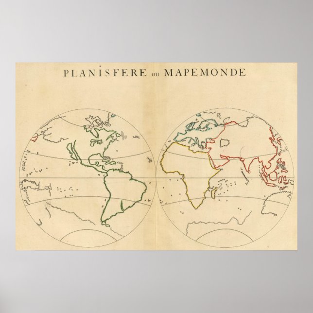 Póster Mapa mundial con 5 zonas (Frente)
