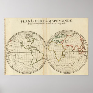 Póster Mapa mundial con Latitude y Longititude