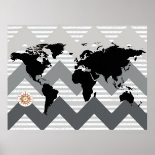 Póster mapa mundial con rayas de chevron