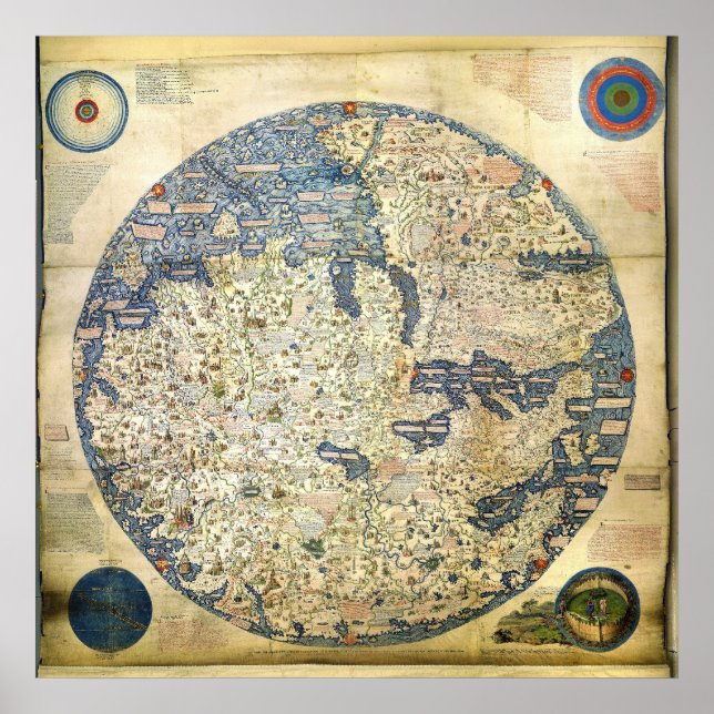 Póster Mapa mundial de 1450 de Monk Fra Mauro veneciano (Frente)
