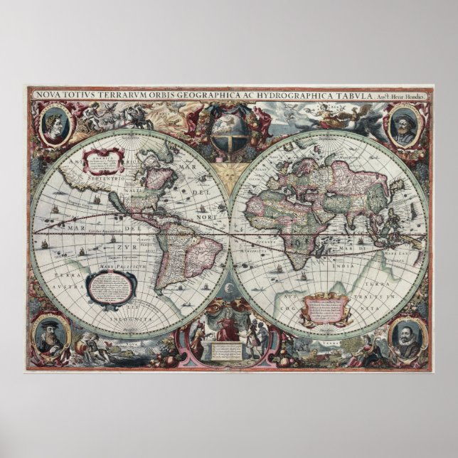 Póster Mapa Mundial de 1630 (Frente)