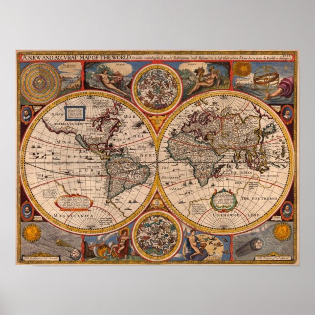 Póster Mapa Mundial de 1651 (Frente)
